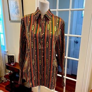 Catherine Gee Daria French cut silk blouse. Thin belt striped design. Size XS